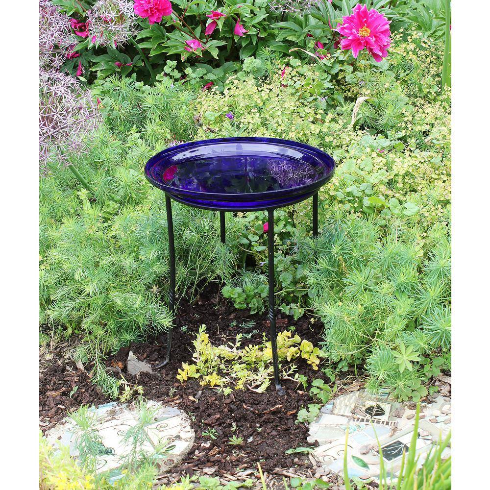 Cobalt Blue Crackle Glass Hanging Birdbath Bowl