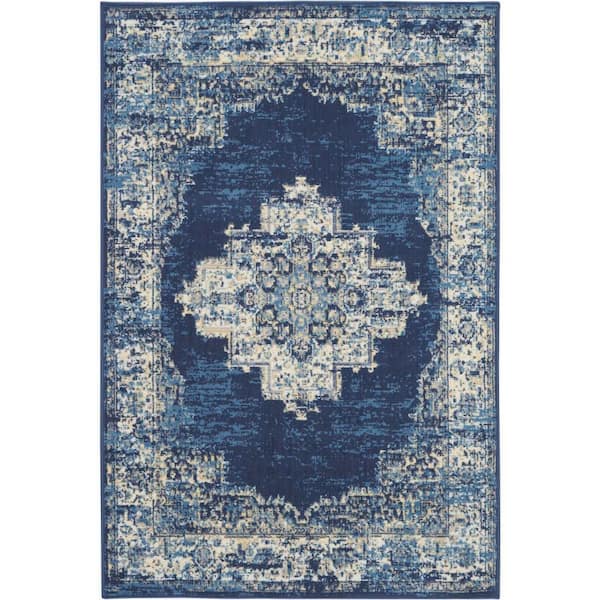 Grafix Navy Blue 5 ft. x 7 ft. Persian Medallion Transitional Area Rug
