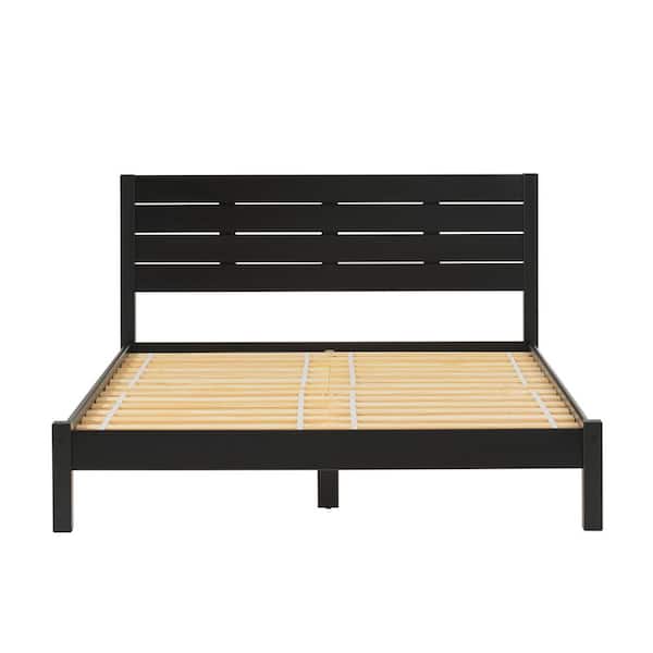 Welwick Designs Minimalist Black Wood Frame Queen Platform Bed Frame