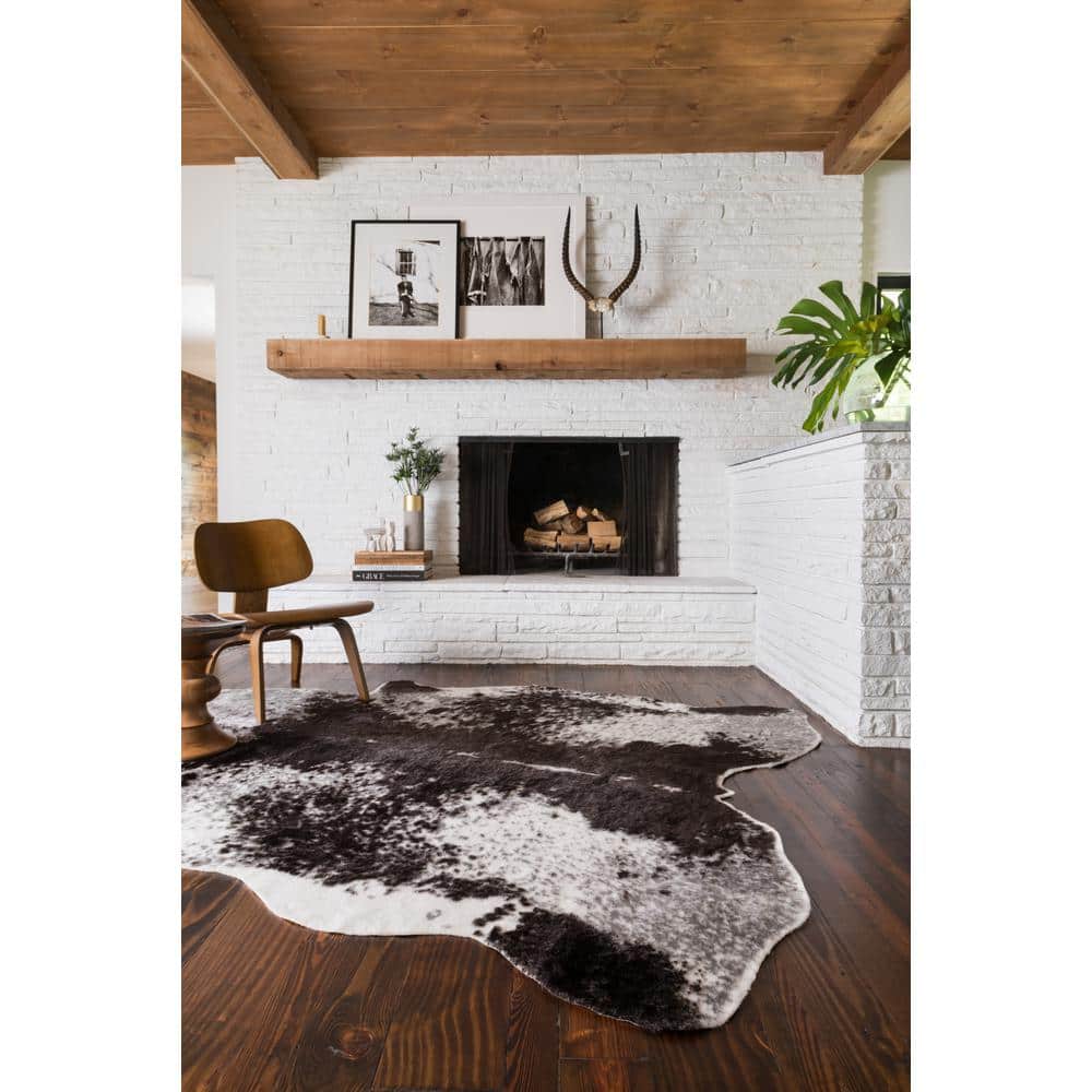 Ivory and Charcoal Faux Cowhide Rectangular Accent Rug