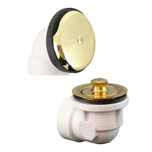 Friction Lift White Plastic Tubular 1-Hole Bath Waste and Overflow Tub Drain Half Kit in Polished Brass