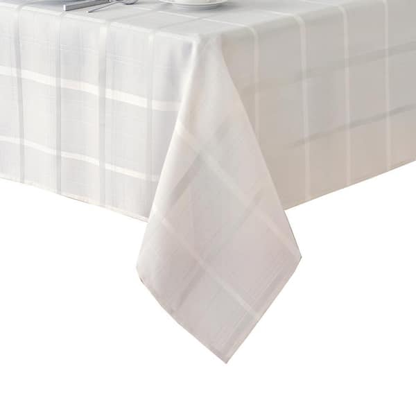 Elegance Plaid Jacquard Tablecloth, White - 60"W x 144"L
