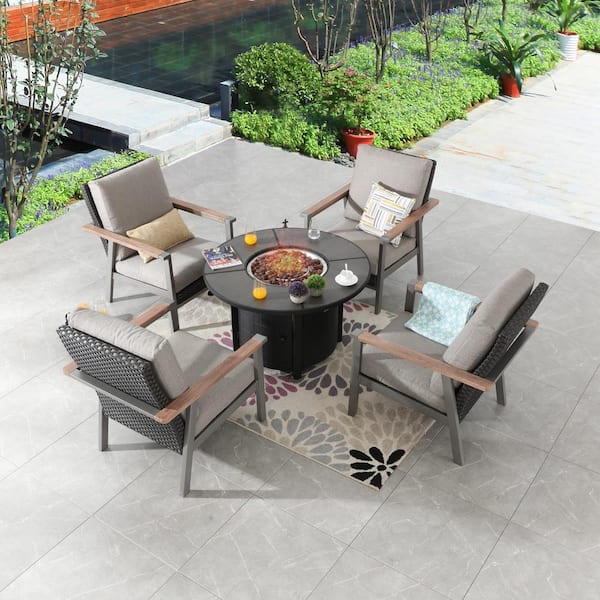 Patio Festival 5-Piece Metal Patio Conversation Set with Gray Cushions