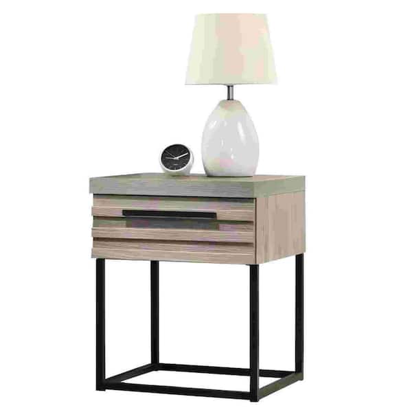Unbranded Contemporary Weathered Gray 1 Drawer Wood Nightstand with Metal Base
