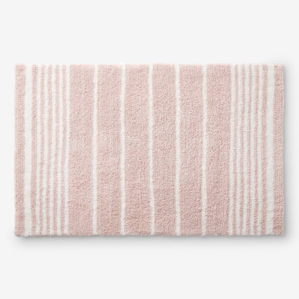 Company Cotton Plush Spa Stripe 17 in. x 24 in. Rose Quartz Bath Rug