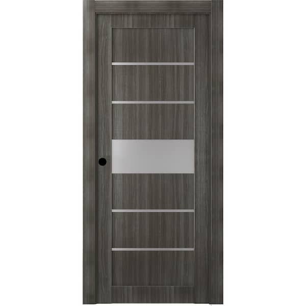 Belldinni 24 in. x 80 in. Siah Gray Oak Right-Hand Solid Core Composite 5-Lite Frosted Glass Single Prehung Interior Door