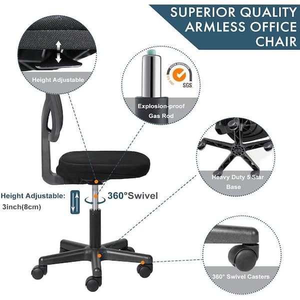 FENBAO Black Armless Office Chair Breathable Mesh Covering Silent Swiveling  Casters Low Back Support for Computer Tasks C-2077-BK - The Home Depot