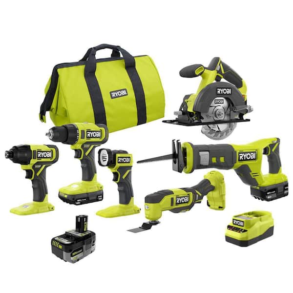 RYOBI ONE+18V Cordless 6-Tool Combo Kit with Batteries, and