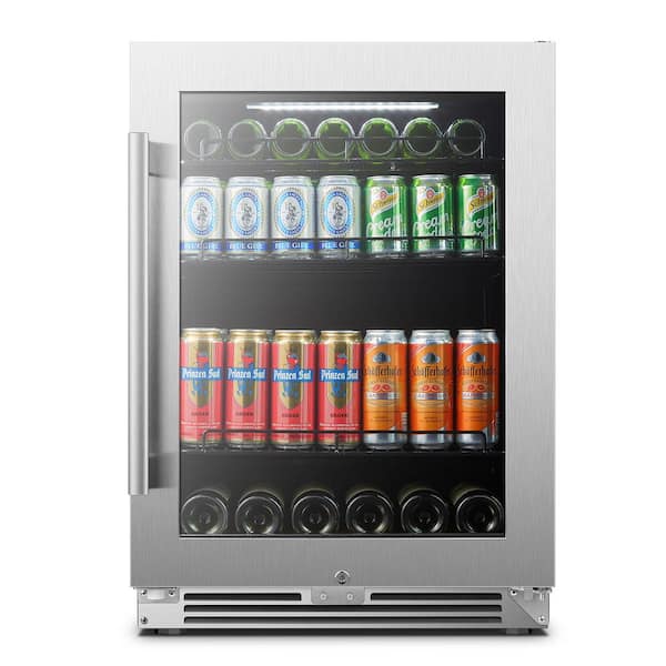LANBO 24 in. 112 Can 6 Bottle Seamless Stainless Steel Beverage Refrigerator