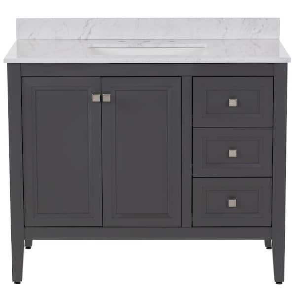 MOEN Darcy 43 in. W x 22 in. D x 39 in. H Single Sink Freestanding Bath Vanity in Shale Gray with Lunar Cultured Marble Top