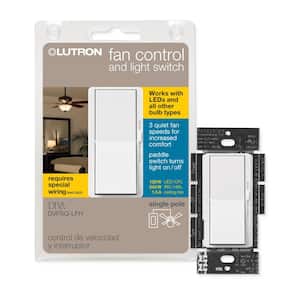 Diva 3-Speed Fan Control and Light Switch, Single-Pole/3-Way, 1.5A Fan/1A LED, White (DVFSQ-LFH-WH)