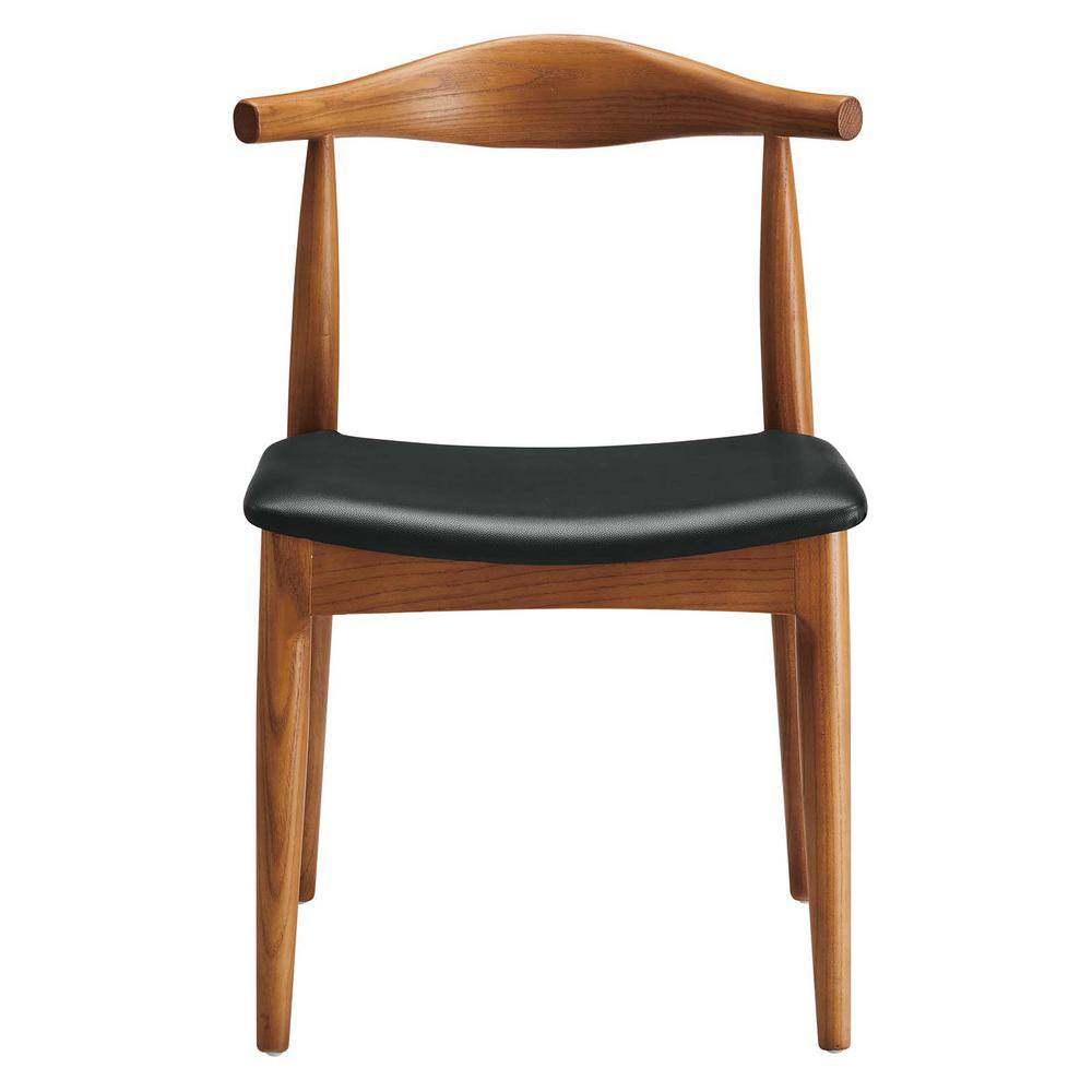 Mid-Century Curved Black Faux Leather and Wood Side Chair