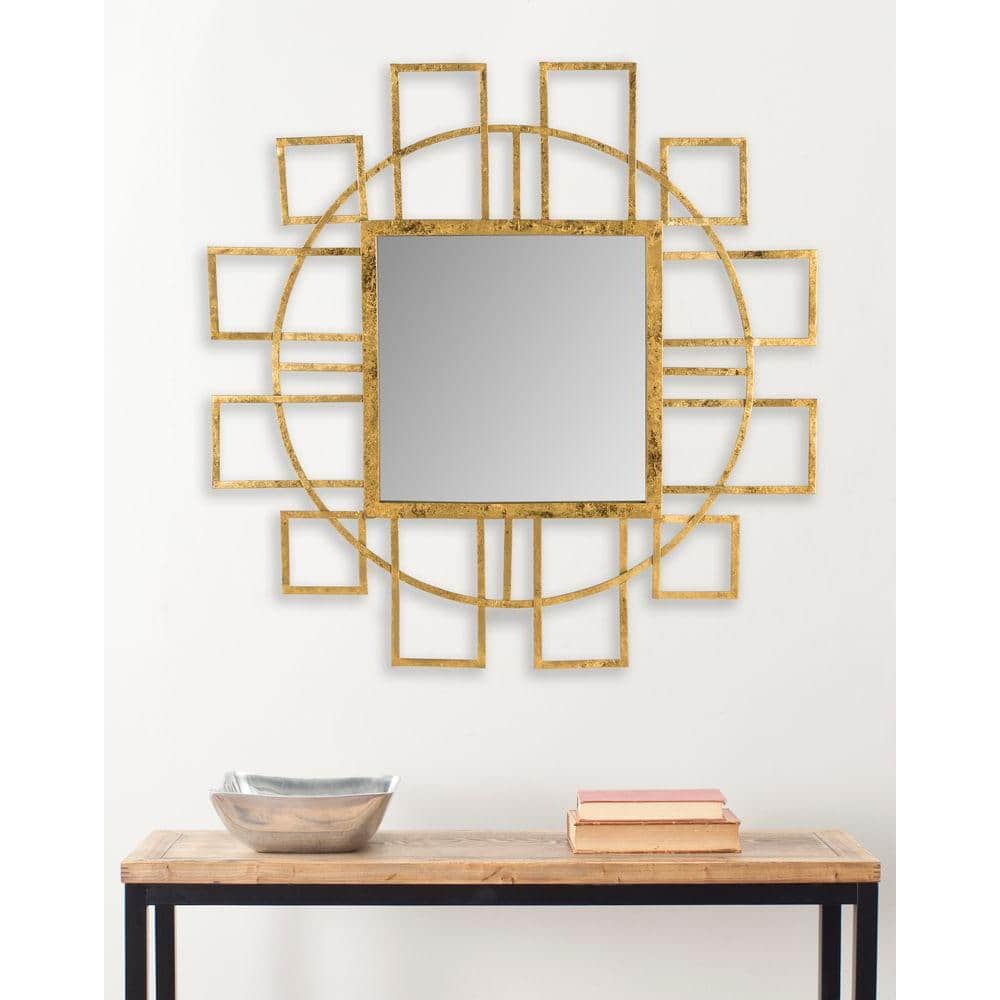 35" Gold Rectangular Wood Contemporary Wall Mirror