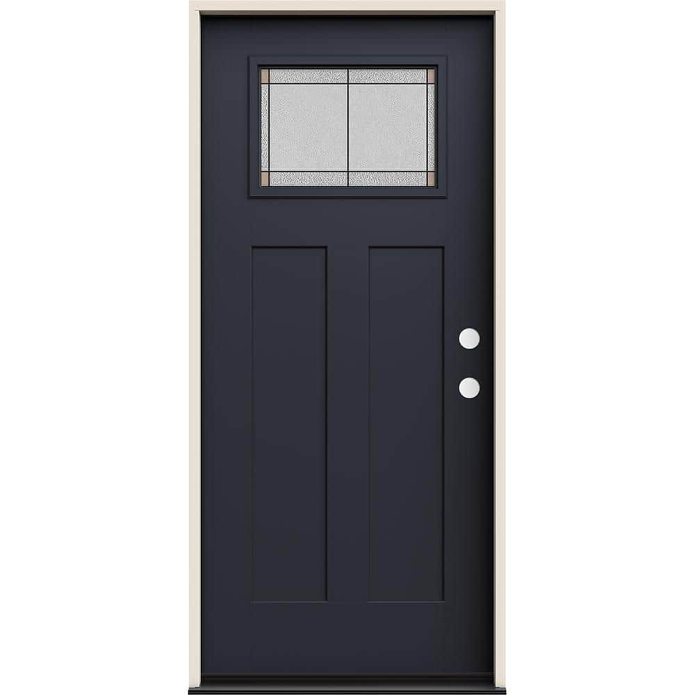 36 in. x 80 in. Left-Hand 1/4 Lite Craftsman Ballantyne Decorative Glass Black Fiberglass Prehung Front Door price history on PriceWatchPro