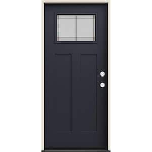 36 in. x 80 in. Left-Hand 1/4 Lite Craftsman Ballantyne Decorative Glass Black Fiberglass Prehung Front Door
