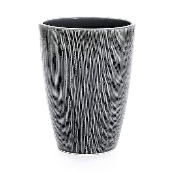 17 in. Sea Gray Ripples Ceramic Floor Planter