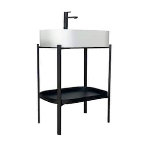 23.6 in. Resin Stone Solid Surface Console Sink White Basin and Black Leg Combo