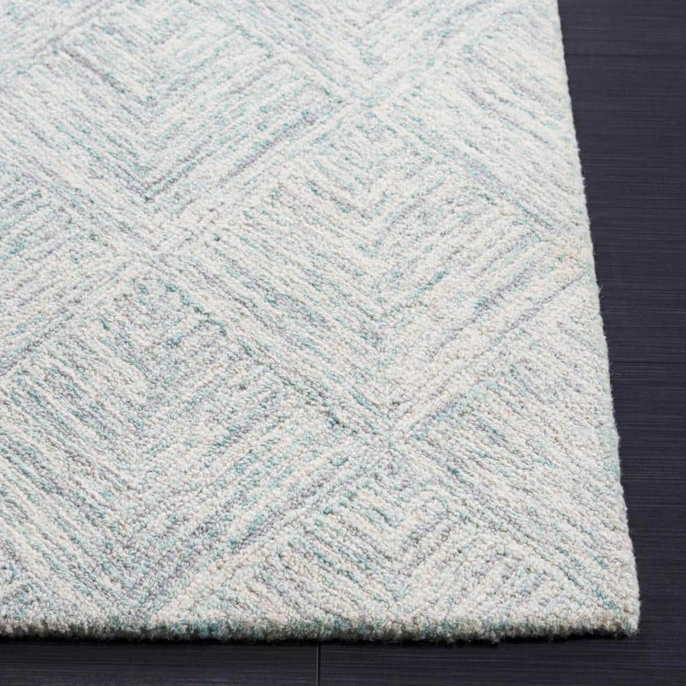 Grey and Turquoise Abstract Hand Tufted Wool Area Rug
