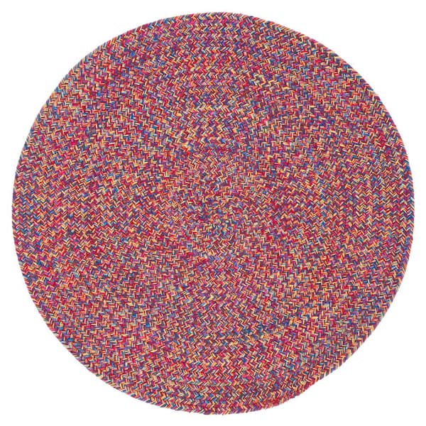 SAFAVIEH Braided Red/Yellow Doormat 3 ft. x 3 ft. Solid Color Round Area Rug
