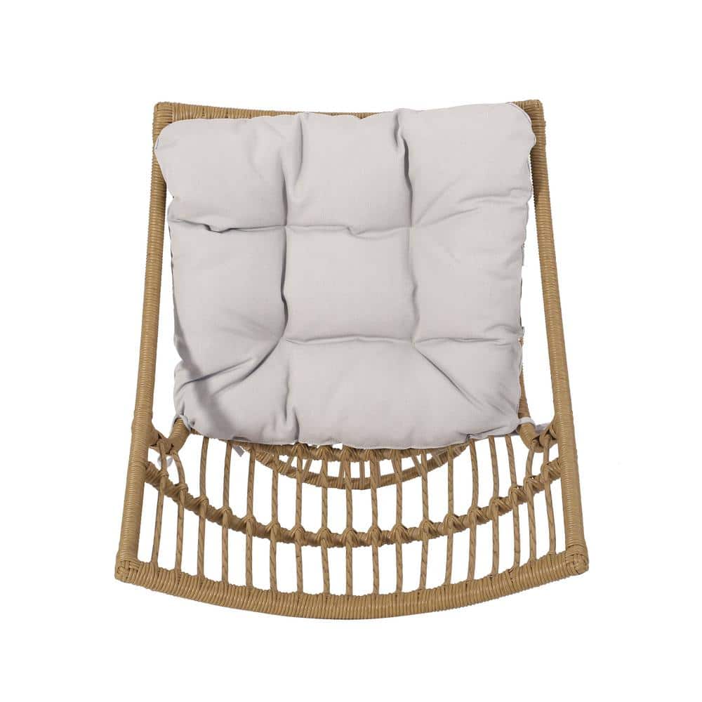 Set of 2 Beige Cushioned Light Brown Iron Wicker Lounge Chairs