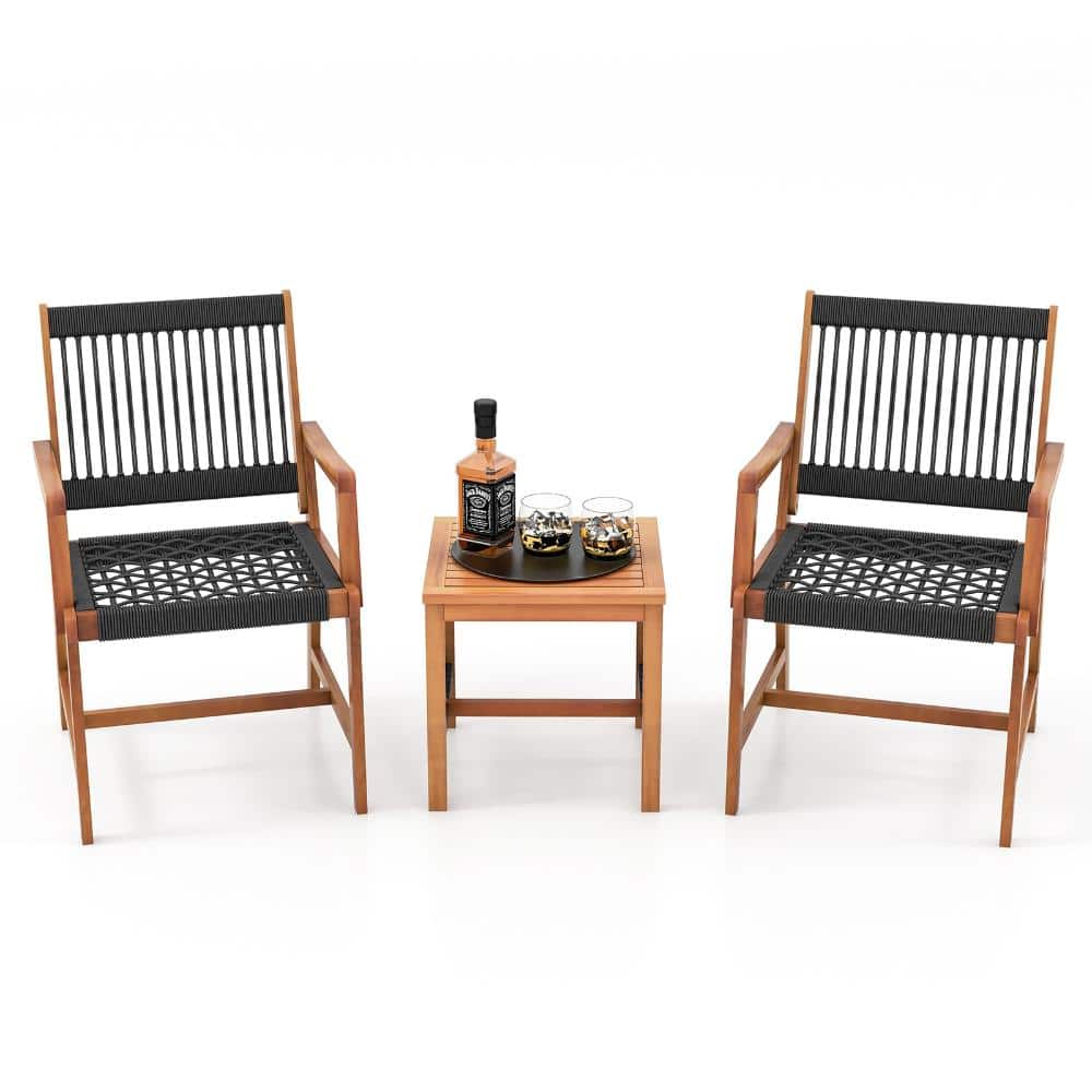 3-Piece Acacia Wood Patio Conversation Set with Rope Chairs and Coffee Table, Natural and Black price history on PriceWatchPro