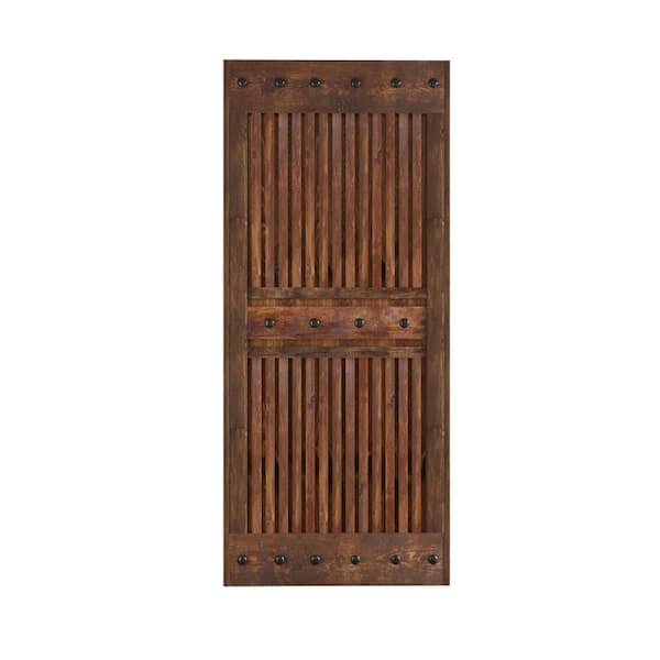 COAST SEQUOIA INC 36 in. x 84 in. Half Grille Design Embossing Dark Walnut Knotty Wood Sliding Door Slab