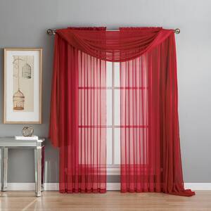 Diamond Sheer Voile 56 in. W x 216 in. L Curtain Scarf in Red