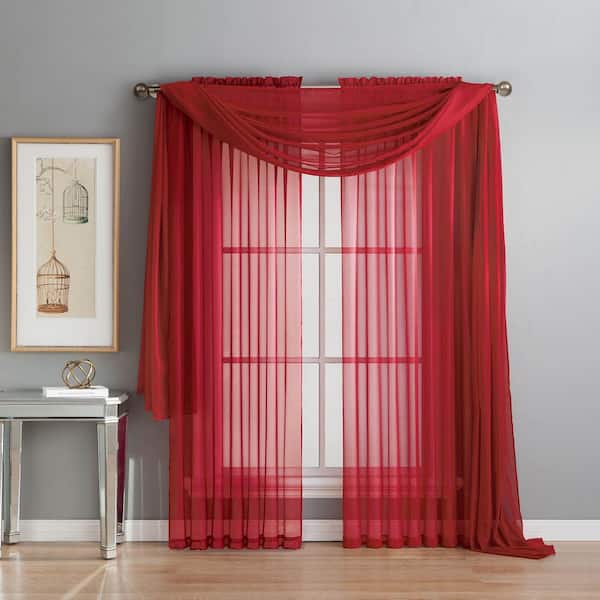 Window Elements Diamond Sheer Voile 56 in. W x 216 in. L Curtain Scarf in Red