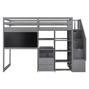 Angel Sar Gray Twin Size Loft Bed with Wardrobe and Staircase, Desk and ...