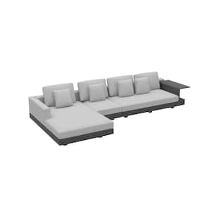 152.4 in. W Straight Arm, Cotton L-Shaped Sofa in. Gray with 4-Seat High Rebound Sponge and Microfiber Leather Surface