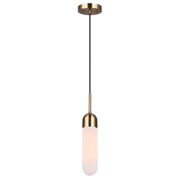 CANARM Bevin 60-Watt 1 Light Gold Contemporary Pendant Light with White Glass Shade