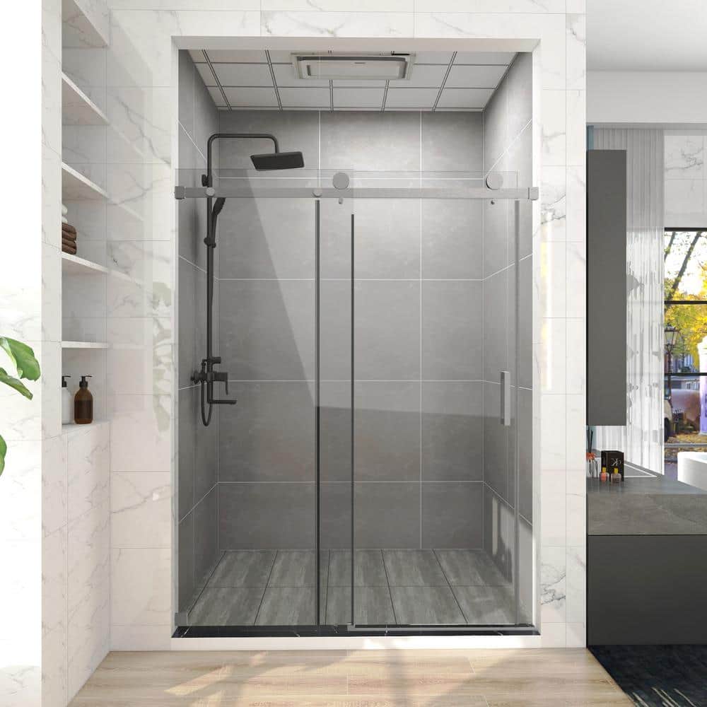 60'' Brushed Nickel Frameless Sliding Shower Enclosure
