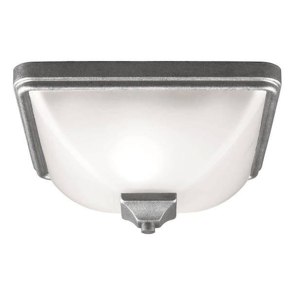 Generation Lighting Irving Park 1-Light Weathered Pewter Outdoor Ceiling Flushmount with Satin Etched Glass