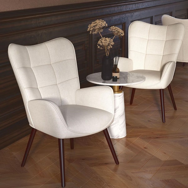 KANAS Snow White Wingback Accent Chair with Tapered Wood Legs and Skin-Friendly Fabric (Set of 2)