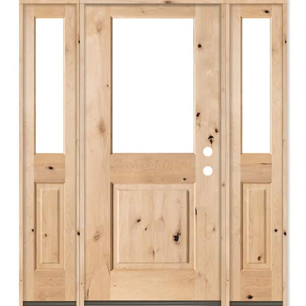 Krosswood Doors 60 in. x 80 in. Rustic Alder Half Lite Clear Low-E Glass Unfinished Wood Left-Hand Prehung Front Door/Double Sidelites