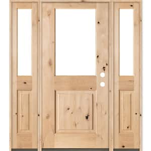 64 in. x 80 in. Rustic Knotty Alder Half Lite Low-E IG Unfinished Left-Hand Inswing Prehung Front Door with Sidelites