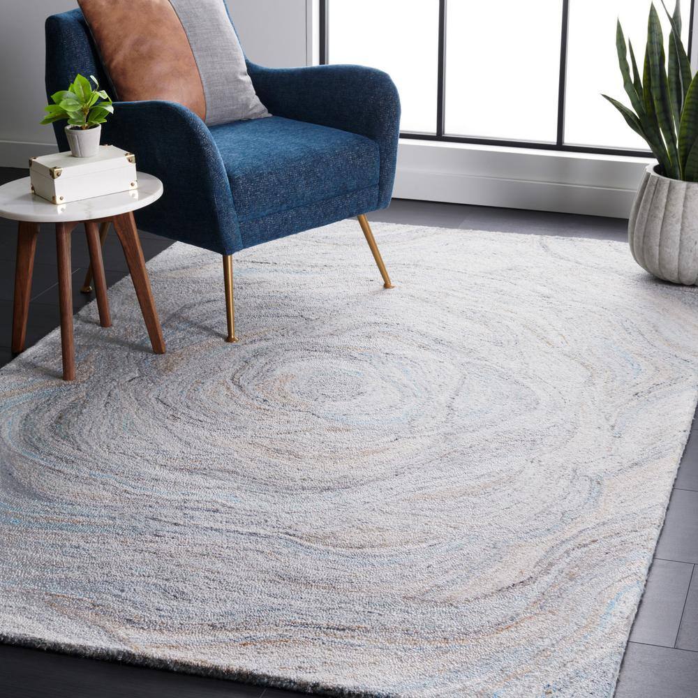 Handmade Beige and Blue Abstract Wool Area Rug, 3' x 5'