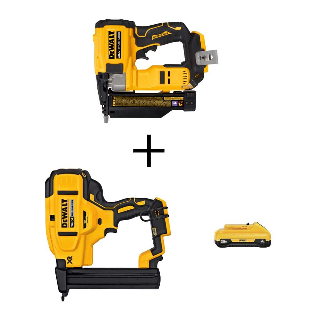 DEWALT 20V MAX Lithium-Ion Cordless 23-Gauge Pin Nailer and 20V 18-Gauge  Narrow Crown Stapler with 4.0Ah Compact Battery Pack DCN623B681B240 The  Home Depot
