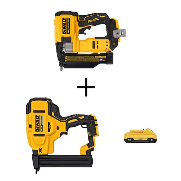 DEWALT 20V MAX Lithium-Ion Cordless 23-Gauge Pin Nailer and 20V 18-Gauge Narrow Crown Stapler with 4.0Ah Compact Battery Pack
