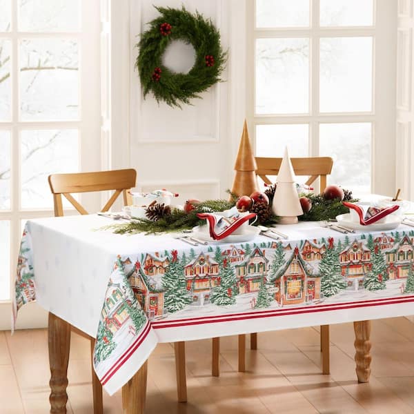 Threadmade Home Storybook Christmas Village Holiday Tablecloth, Multicolor - 60"W x 120"L