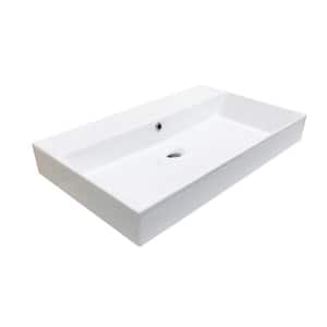 Energy 70 Wall Mount/Vessel Bathroom Sink in Ceramic White without Faucet Hole