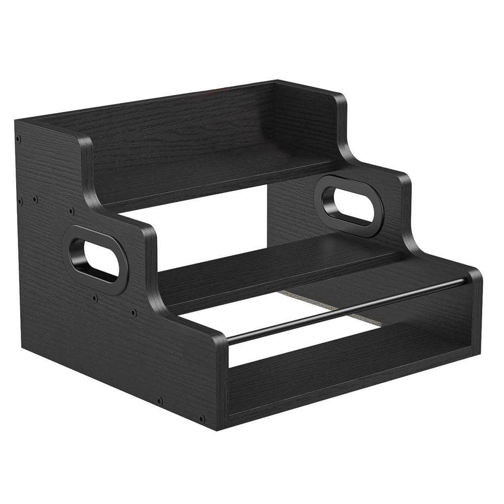 JFVKAF Black Wood 1-Piece Countertop Liquor Rack Organizer 3-Tier Wine ...