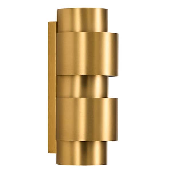 Merra 2.4 in. 2-Light Satin Gold Modern Luxury Wall Sconce with Stainless Steel Shade
