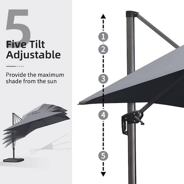 10 ft. x 13 ft. Cantilever Patio Umbrella with 360° Rotation for Garden Deck Pool with Base, in Gray