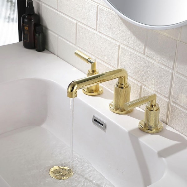 8 in. Widespread Double Handle 3-Hole Brass Bathroom Faucet in Brushed Gold