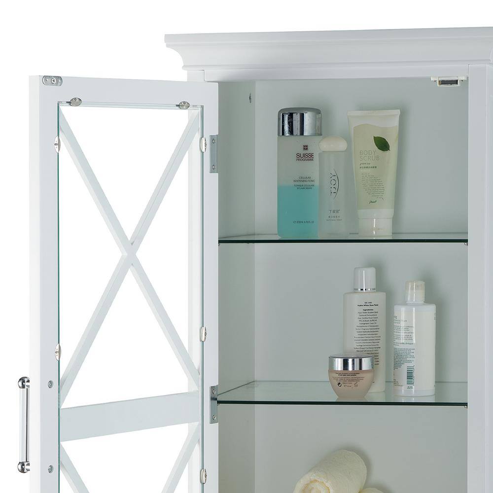 Blue Ridge 60" White Wooden Linen Tower with Adjustable Glass Shelves
