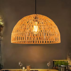 Matisse 1-Light Brown Semicircle Pendant Light with Rattan Shade