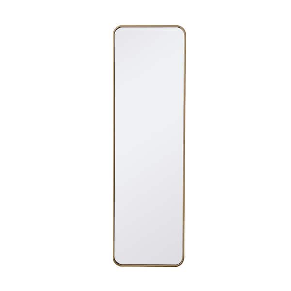 Unbranded Timeless Home 18 in. W x 60 in. H x Modern Soft Corner Metal Rectangle Brass Mirror