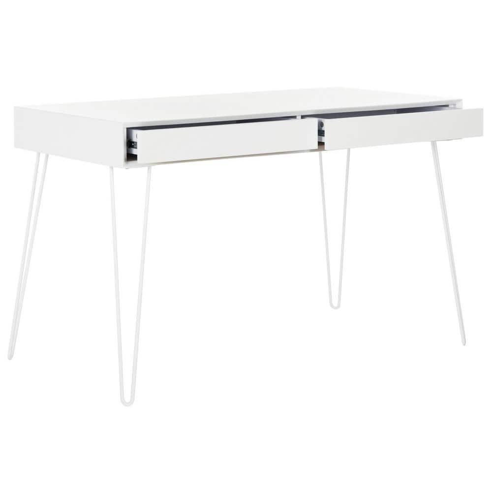 Transitional White Home Office Desk with Dual Hidden Drawers