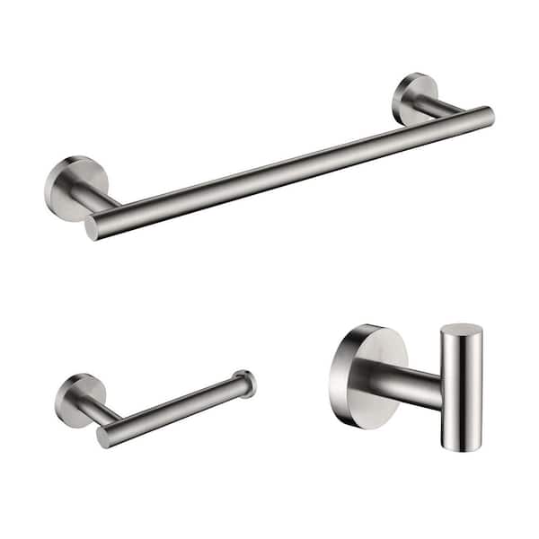 3-Piece Wall Mounted Bathroom Hardware Accessories Set in Stainless Steel,Towel Bar,Toilet Paper Holder,Robe Towel Hooks